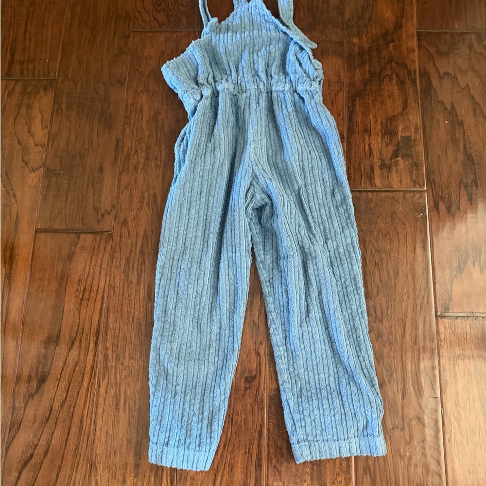 Light Blue Ribbed velvet Kids One-Piece Overalls - Picture 4 of 5